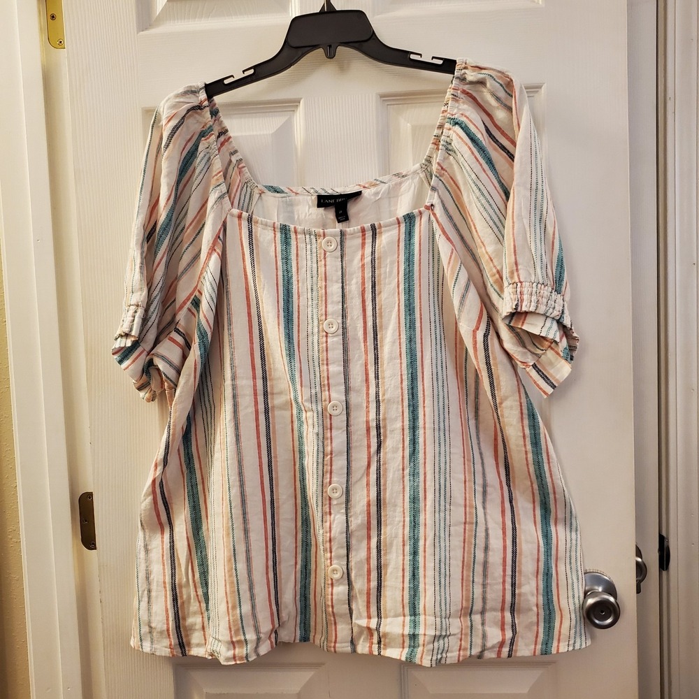 Lane Bryant sz 24 pullover top‎ striped linen blend NWT beach summer resort